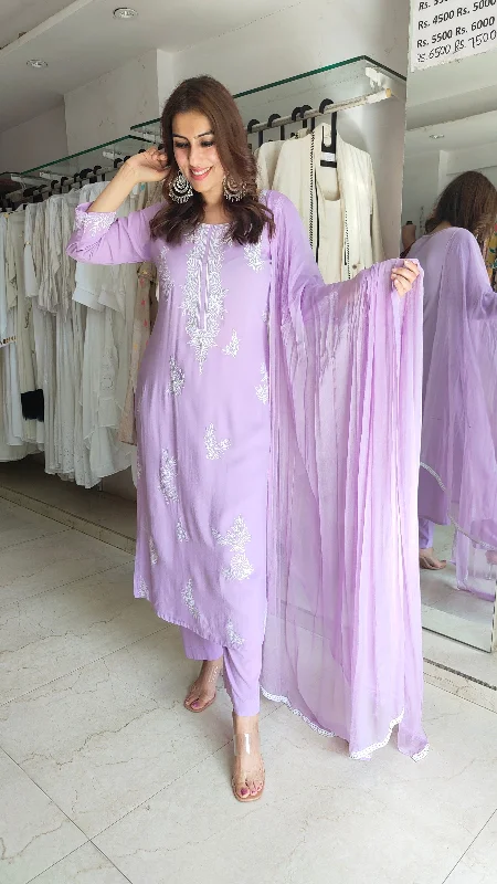 Embroidery Lavender Purple Suit Set