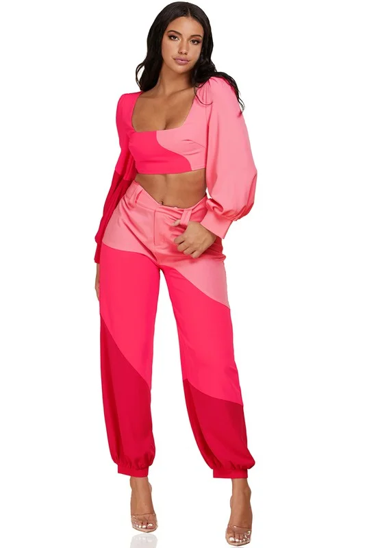 Colorblock Pants Set