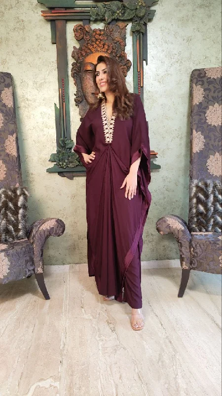 Wine Purple Drape Kaftan Set