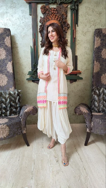 Neon White Dhoti Jacket Set