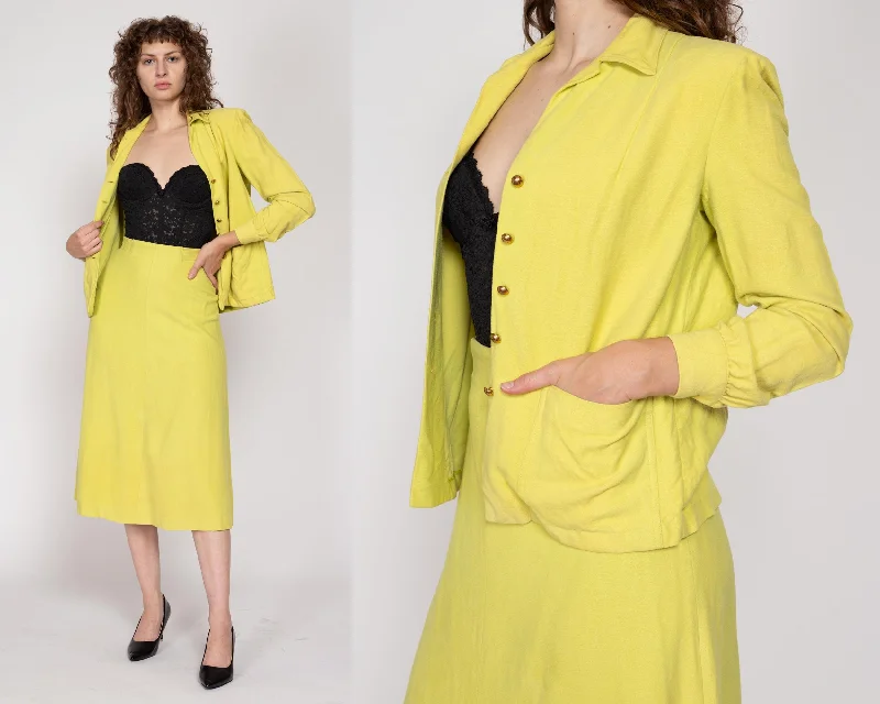 Small 1940s Chartreuse Jackshirt & Midi Skirt Set 25.5"