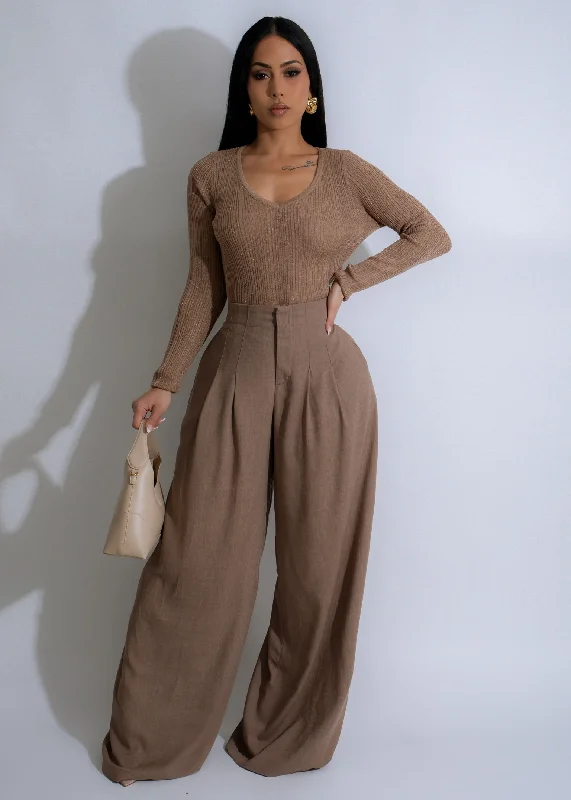 Serene Flow Ribbed Linen Pant Set Brown