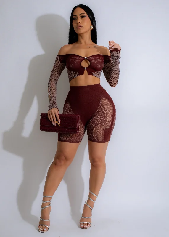 Stellar Heart Mesh Short Set Brown