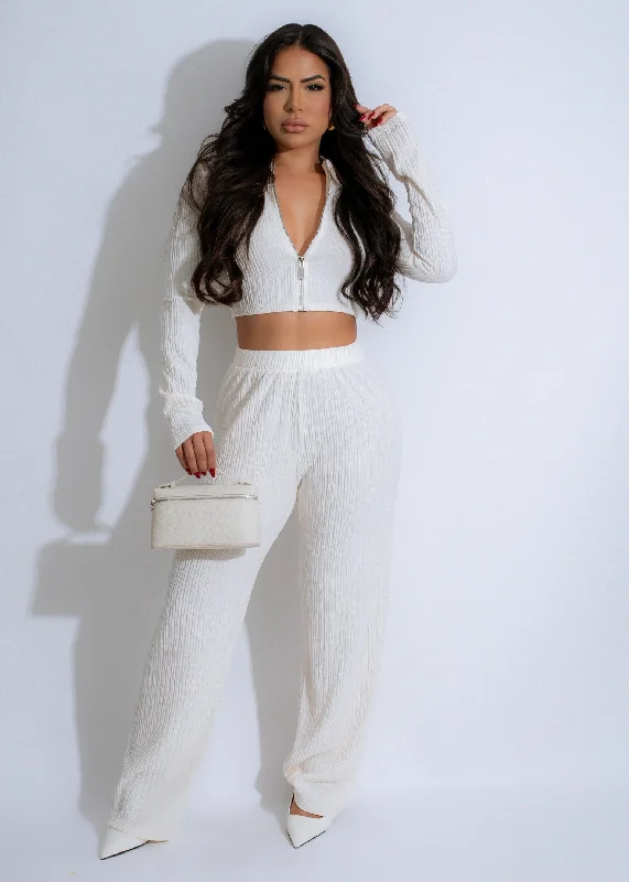 Textured Tranquility Pant Set White