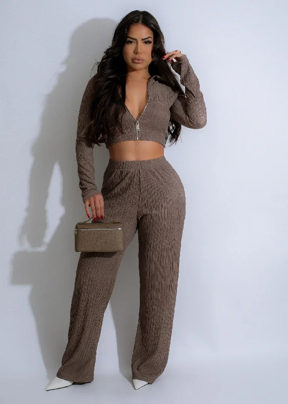 Textured Tranquility Pant Set Brown