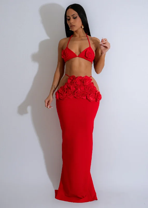 Blooming Desire Floral Skirt Set Red