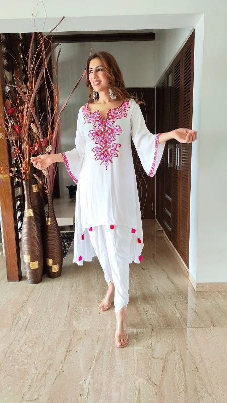 Pink Tassel White Kurta Set