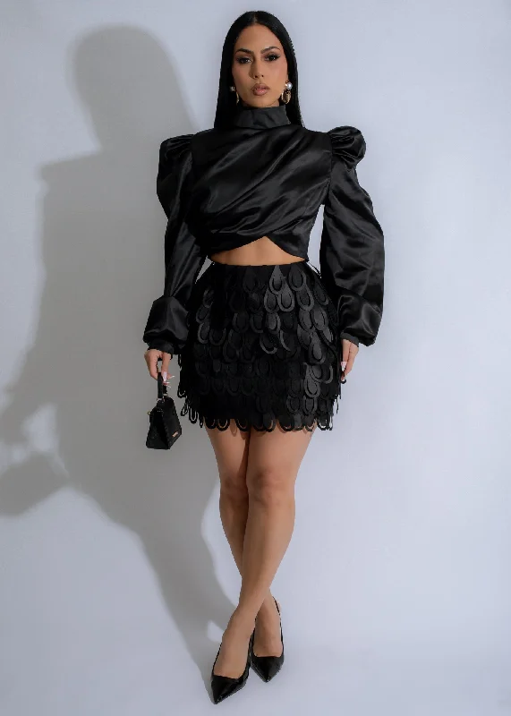 The Lumina Satin Skirt Set Black