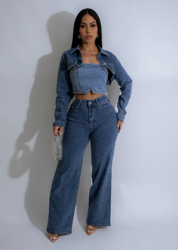 Stardust Rhinestone Pant Set Denim