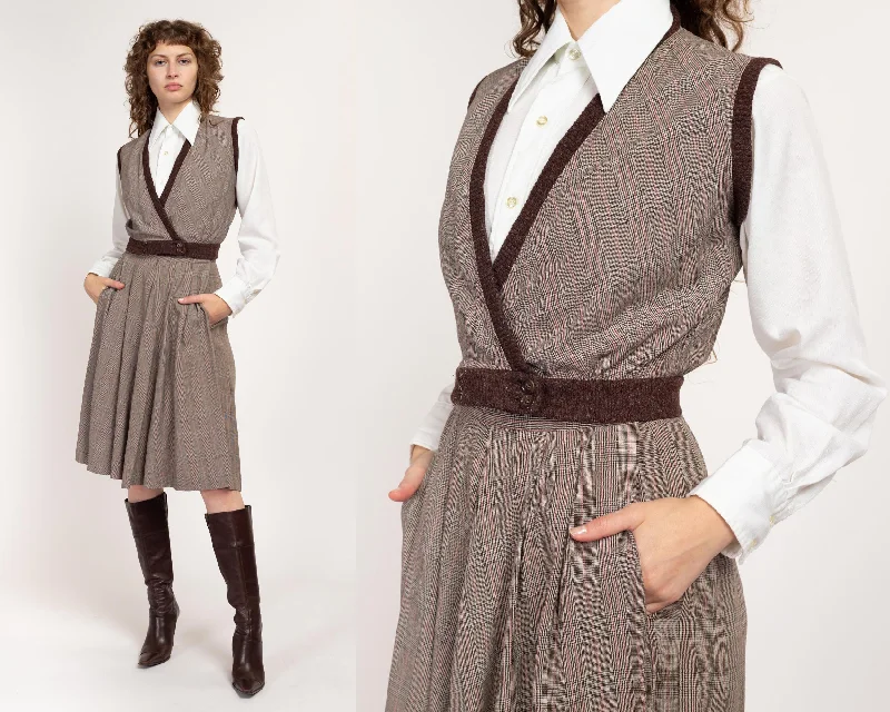 Small 1940s Brown Plaid Vest & Midi Skirt Set