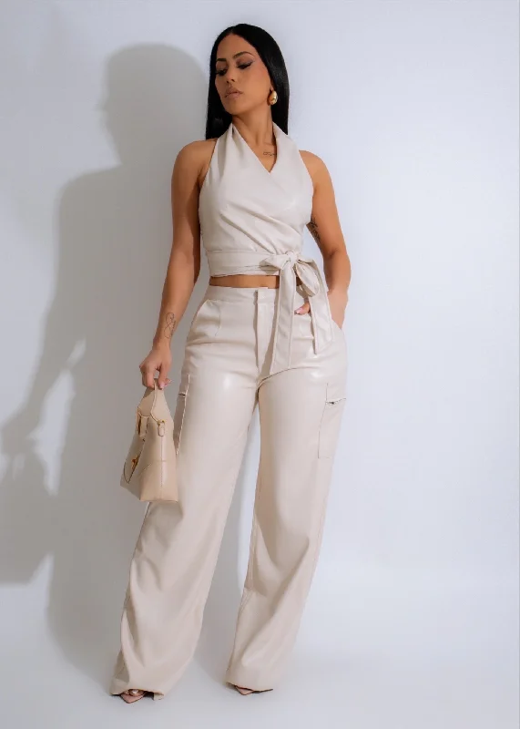 Opal Dusk Faux Leather Cargo Pant Set Nude