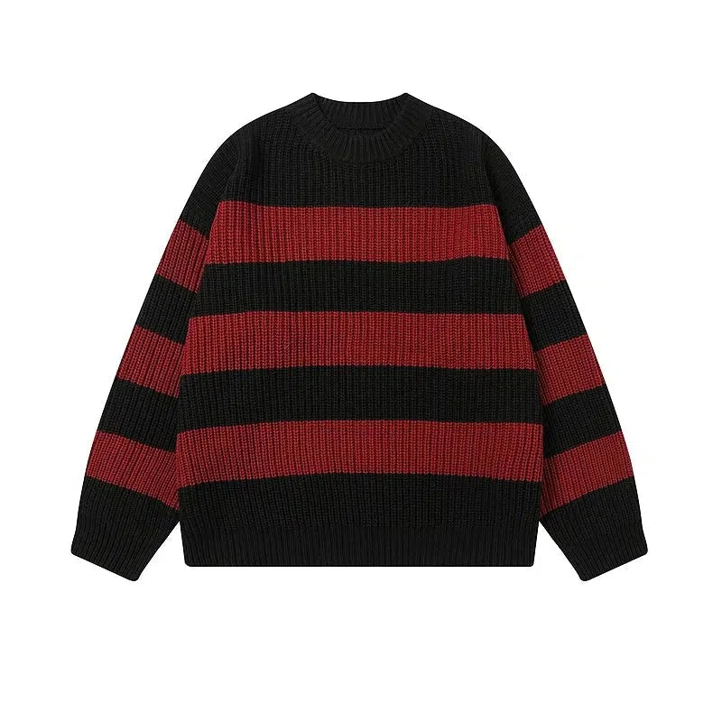 Striped Knit Round Neck Sweater