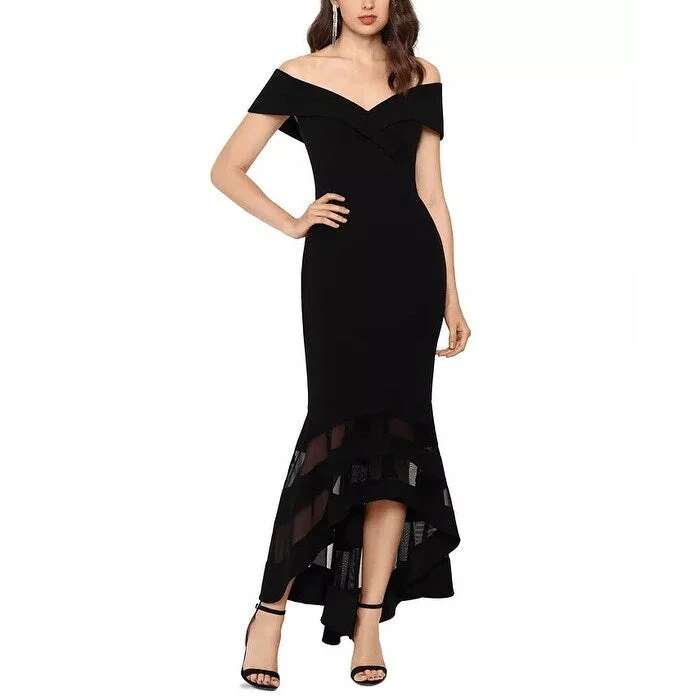 French Style XSCAPE Women's Illusion Hem Off The Shoulder Gown Black Size 4 Petite - 4 Petite French Style XSCAPE Women's Illusion Hem Off The Shoulder Gown Black Size 4 Petite - 4 Petite