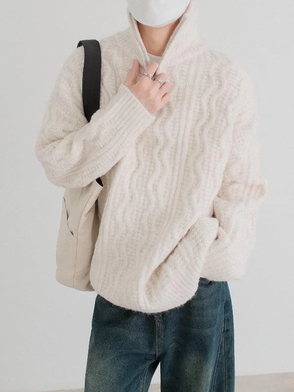 Half-Zip Cable Knit Cardigan