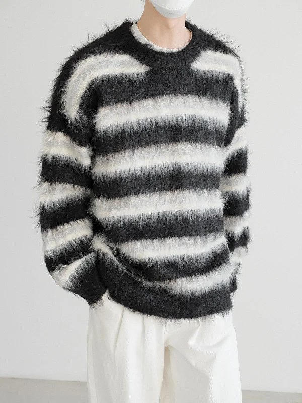 Long-Pile Mohair Striped Sweater