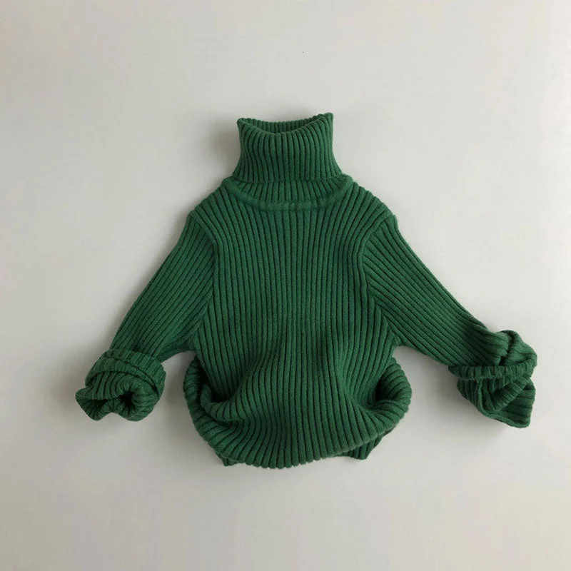 Cozy Solid Color Chunky Ribbed Knit Turtleneck Long Sleeve Kids Pullover Sweater