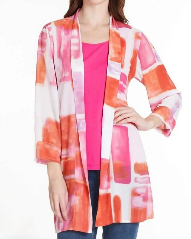 Crinkled Kimono Jacket In Pink/orange