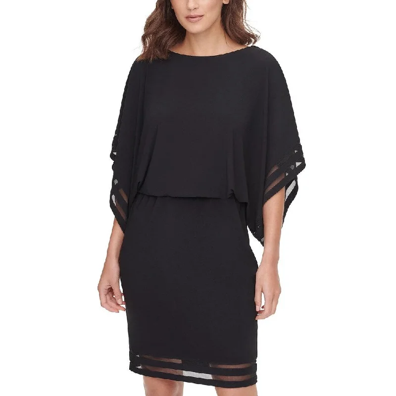Classic And Versatile Jessica Howard Women's Plus Illusion Trim Blouson Dress Black Size 14W Classic And Versatile Jessica Howard Women's Plus Illusion Trim Blouson Dress Black Size 14W