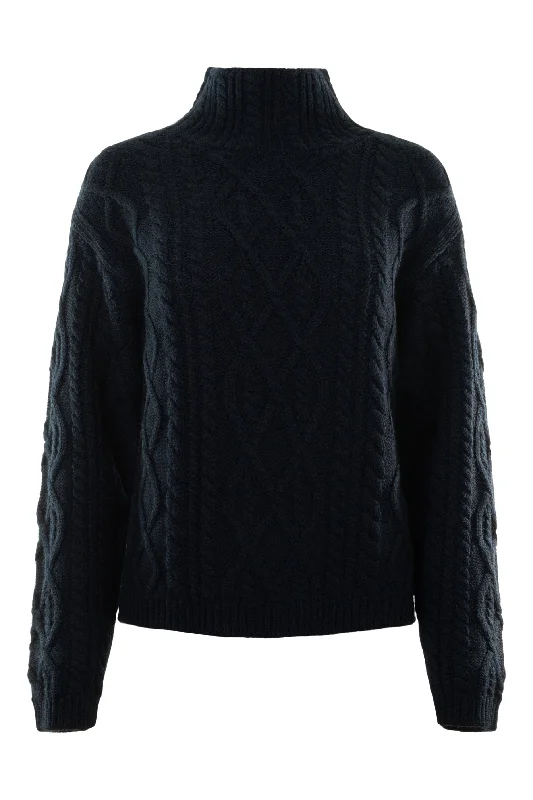 Repeat Cashmere Fisherman's Cable Sweater in Marine