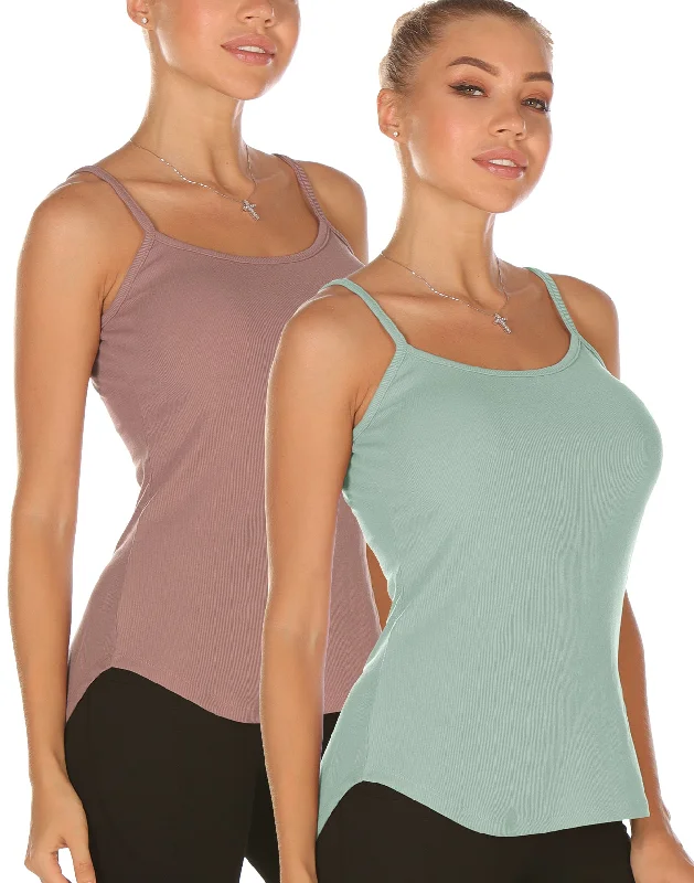 icyzone Undershirts Tank Tops for Women - Spaghetti Adjustable Strap Cami Tops(Pack of 2)