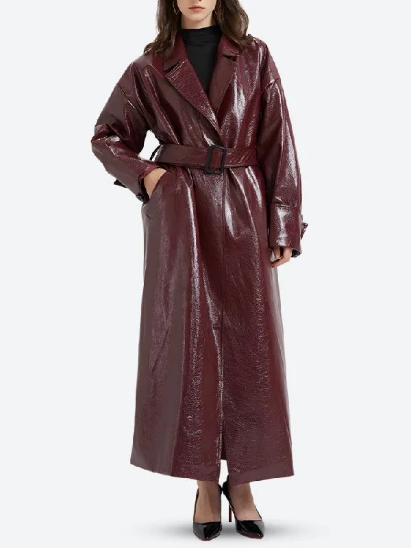 Burgundy Faux Leather Coat