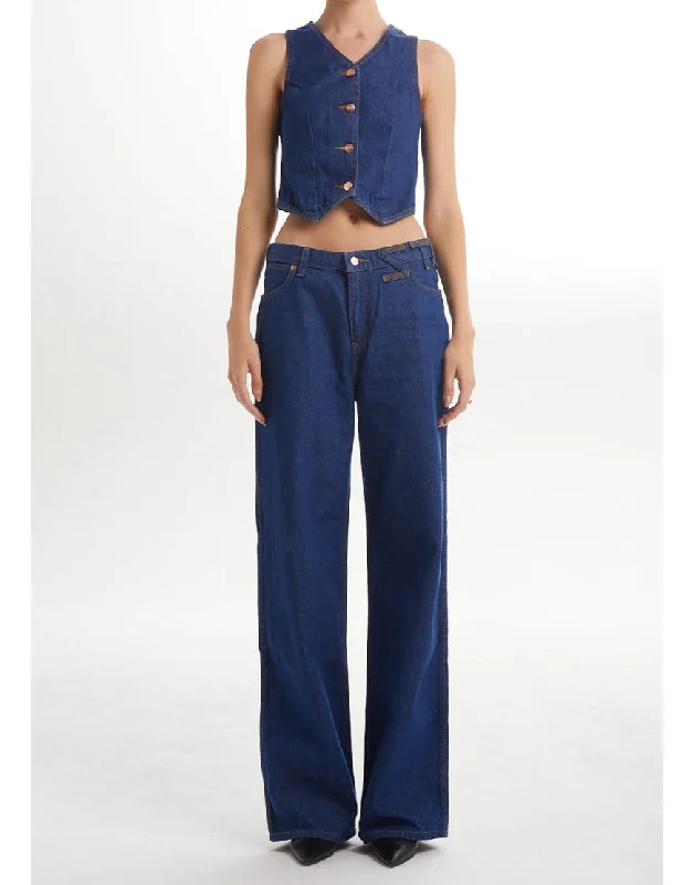 Mid Rise Wide Leg Jeans in Dark Blue