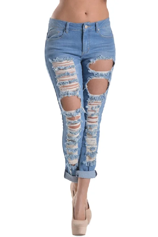 Ripped Roll-Up Skinny Jeans