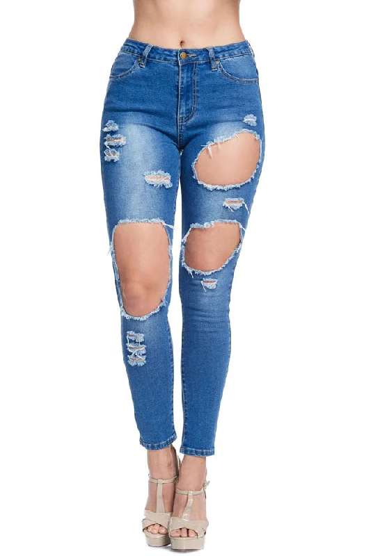 Women's High-Rise Holey Ripped Skinny Jeans