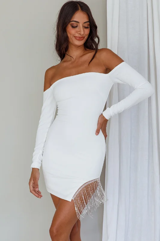 Call On Me Diamante Off-Shoulder Mini Dress White