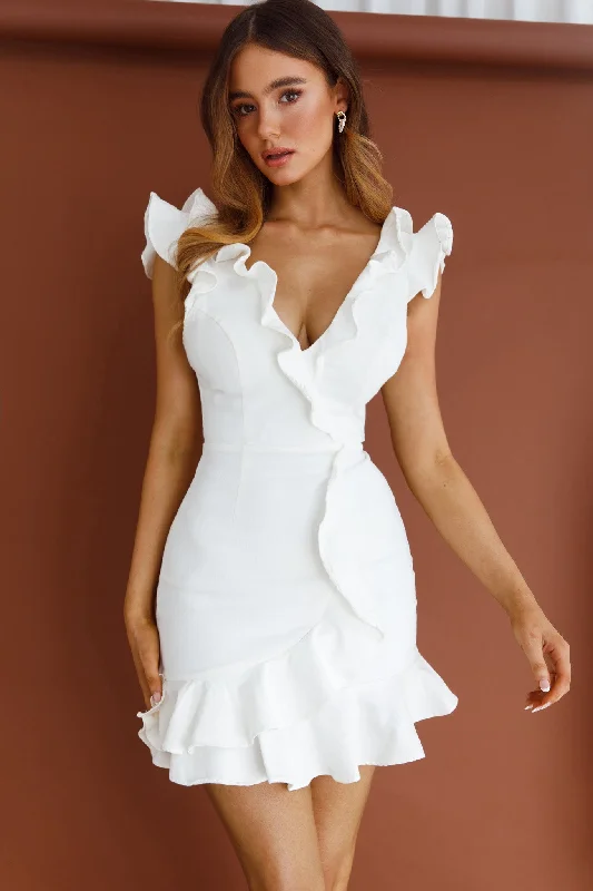 Jojo Ruffle Shoulder Low Back Dress White