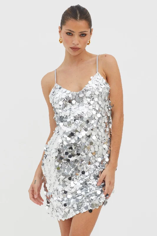 Moon Dust Sequin Mini Dress Silver