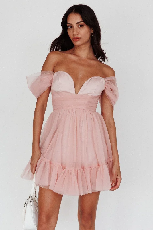 Pixi Off-Shoulder Lace-Up Back Back Dress Pink