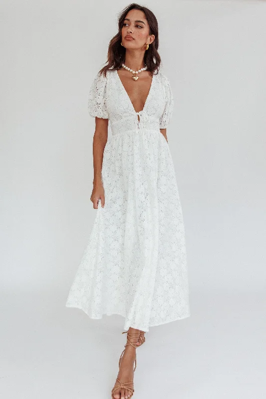 Sunday Kinda Love Puff Sleeve Lace Dress White