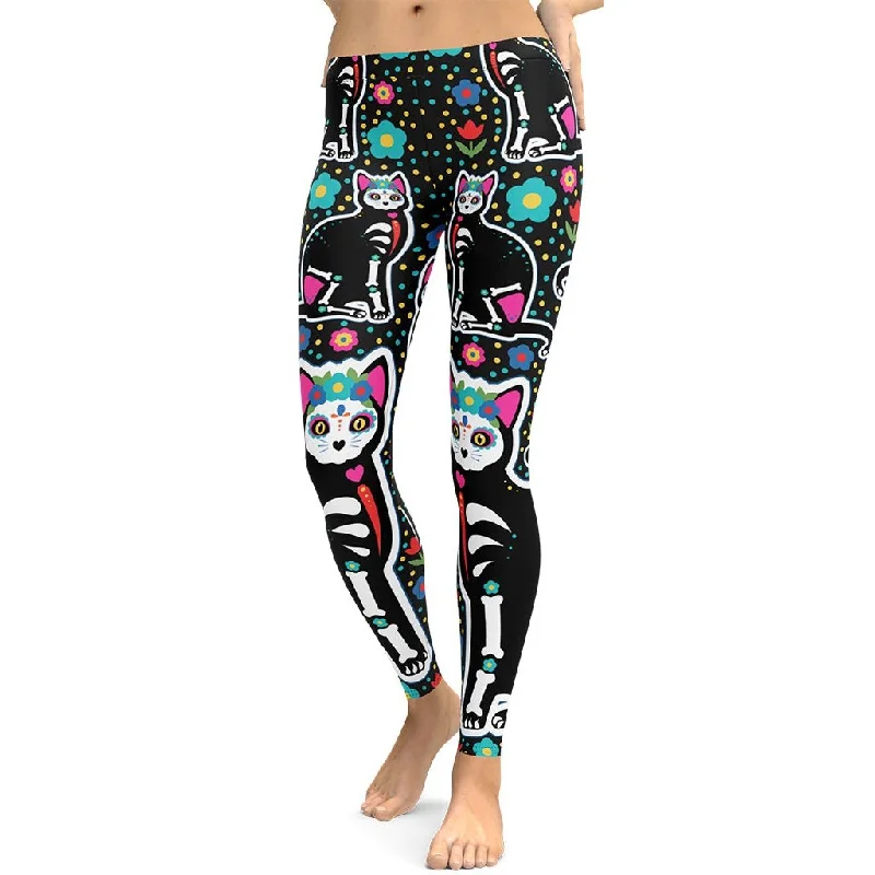 Day of the Dead Cat Print Leggings