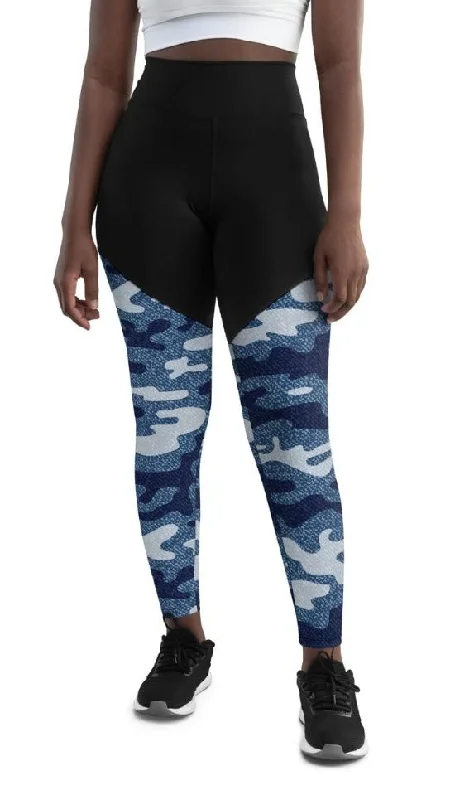 Denim Camo Print Compression Leggings