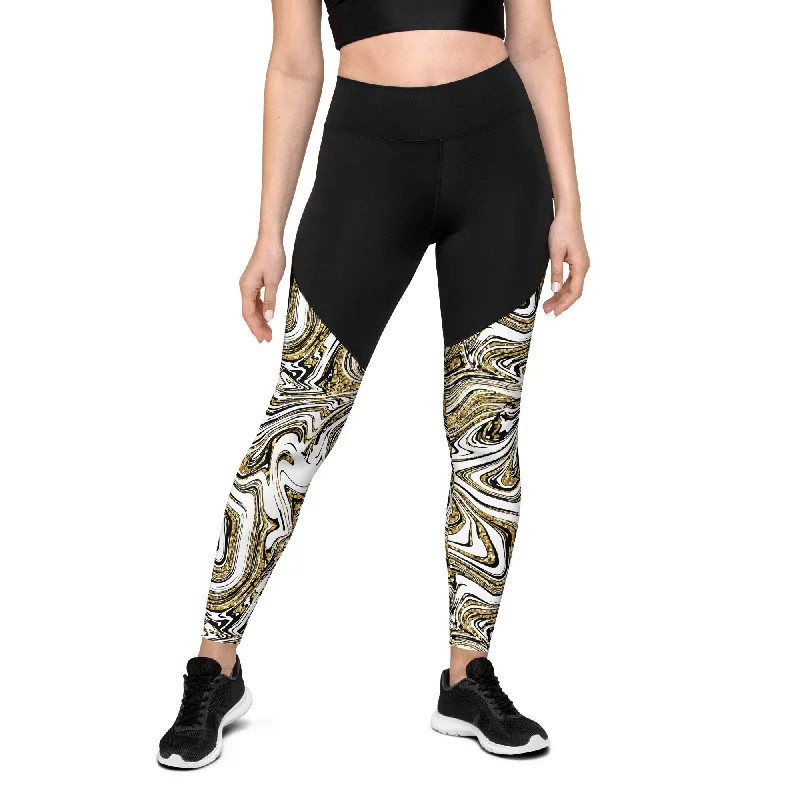 Glitter Print Marble Compression Leggings