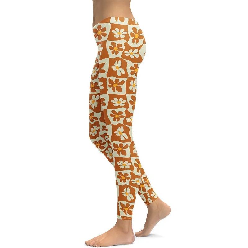 Retro Flower Checkerboard Leggings