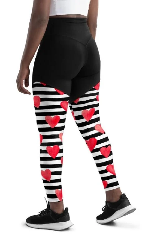 Stripes & Hearts Compression Leggings