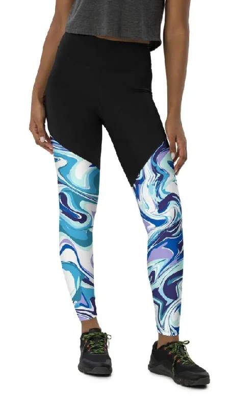 Vibrant Blue Marble Compression Leggings