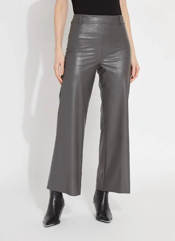 Hi Waist Vegan Leather Wide Leg Pants In Gray Ash