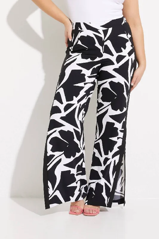 Printed Slit Pants In Vanilla/black