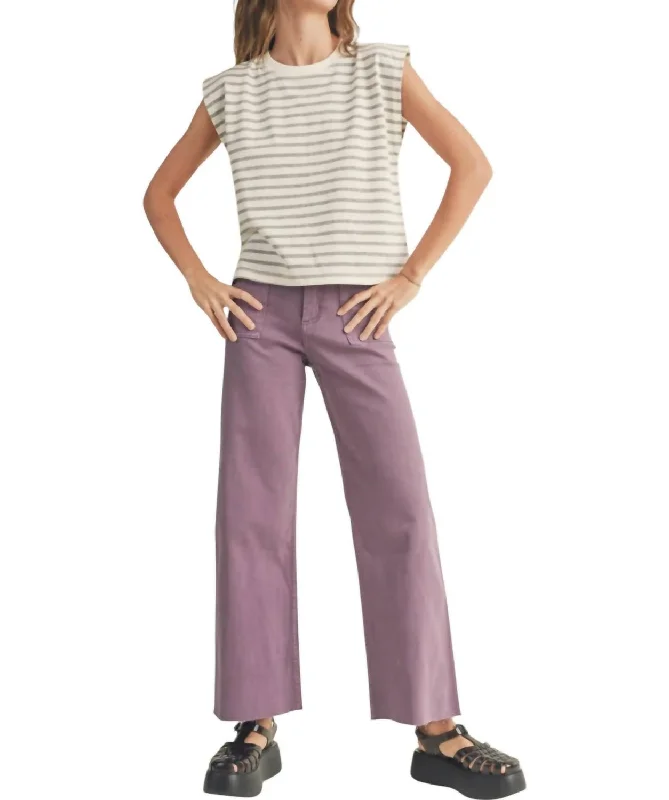 Stretch Wide Leg Cotton Pants In Grape